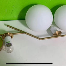 Carregar imagem no visualizador da galeria, BOKT Mid Century Modern Kitchen Pendant Light 2-Lights Chandeliers Lighting Fixture, Golden with White Frosted Glass Globe Lampshade
