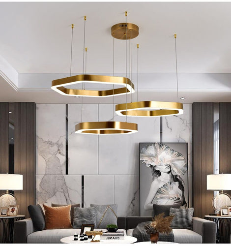 Mirodemi chandelier 32x39x47 / Warm Light MIRODEMI® Hexagon combined ring lamps for living room, dining room, bedroom