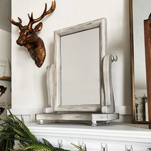 Load image into Gallery viewer, Distressed White Adjustable Wood Vanity Mirror
