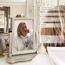 Load image into Gallery viewer, Distressed White Adjustable Wood Vanity Mirror
