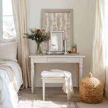 Load image into Gallery viewer, Distressed White Adjustable Wood Vanity Mirror
