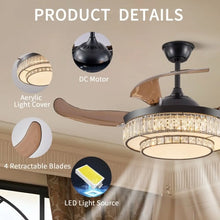 Load image into Gallery viewer, Modern Indoor Ceiling Fan with Retractable LED Light, Remote, and 4 Blades
