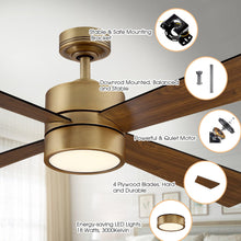 Cargar imagen en el visor de la galería, Parrot Uncle 52&quot; Bucholz Industrial Downrod Mount Reversible Ceiling Fans with Integrated Lights and Remote Control
