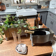 Load image into Gallery viewer, Aged Metal Footed Planters, Set of Two
