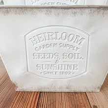 Carregar imagem no visualizador da galeria, Vintage Inspired Heirloom Garden Supply Metal Planters, Set of Three
