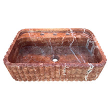 Load image into Gallery viewer, Red Travertine Wall-mount Bathroom Sink Ribbed Textured (W)16&quot; (W)24&quot; (H)6&quot;
