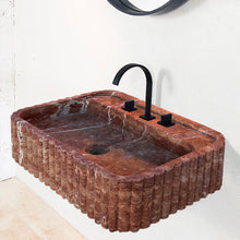 Load image into Gallery viewer, Red Travertine Wall-mount Bathroom Sink Ribbed Textured (W)16&quot; (W)24&quot; (H)6&quot;
