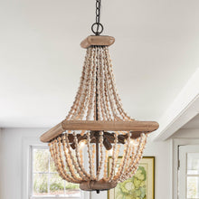 Cargar imagen en el visor de la galería, Regas 4-Light Wood Bead Candle Style Chandelier
