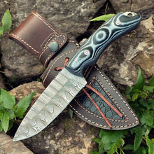 Load image into Gallery viewer, Custom Handmade Damascus Hunting Knife – 9&quot; with Micarta Handle
