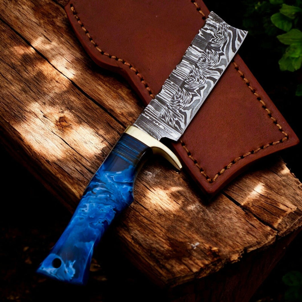 Custom Handmade Bull Cutter Knife – Damascus Steel, 8