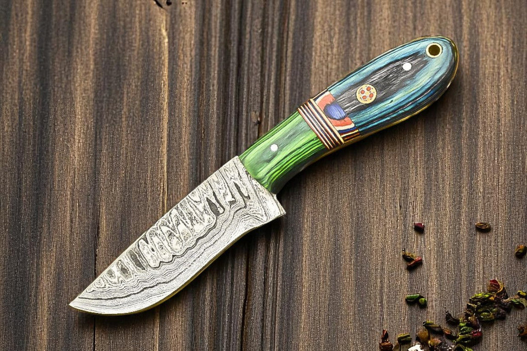 Custom Handmade Damascus Hunting Knife with Sheath