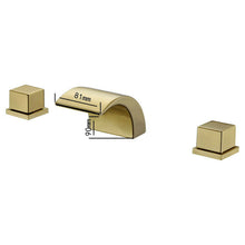 Load image into Gallery viewer, Brushed Gold or Matte Black Or Brushed Nickel Waterfall Bathroom Sink Faucet with 3 Holes, 2 Handles and Pop-Up Drain
