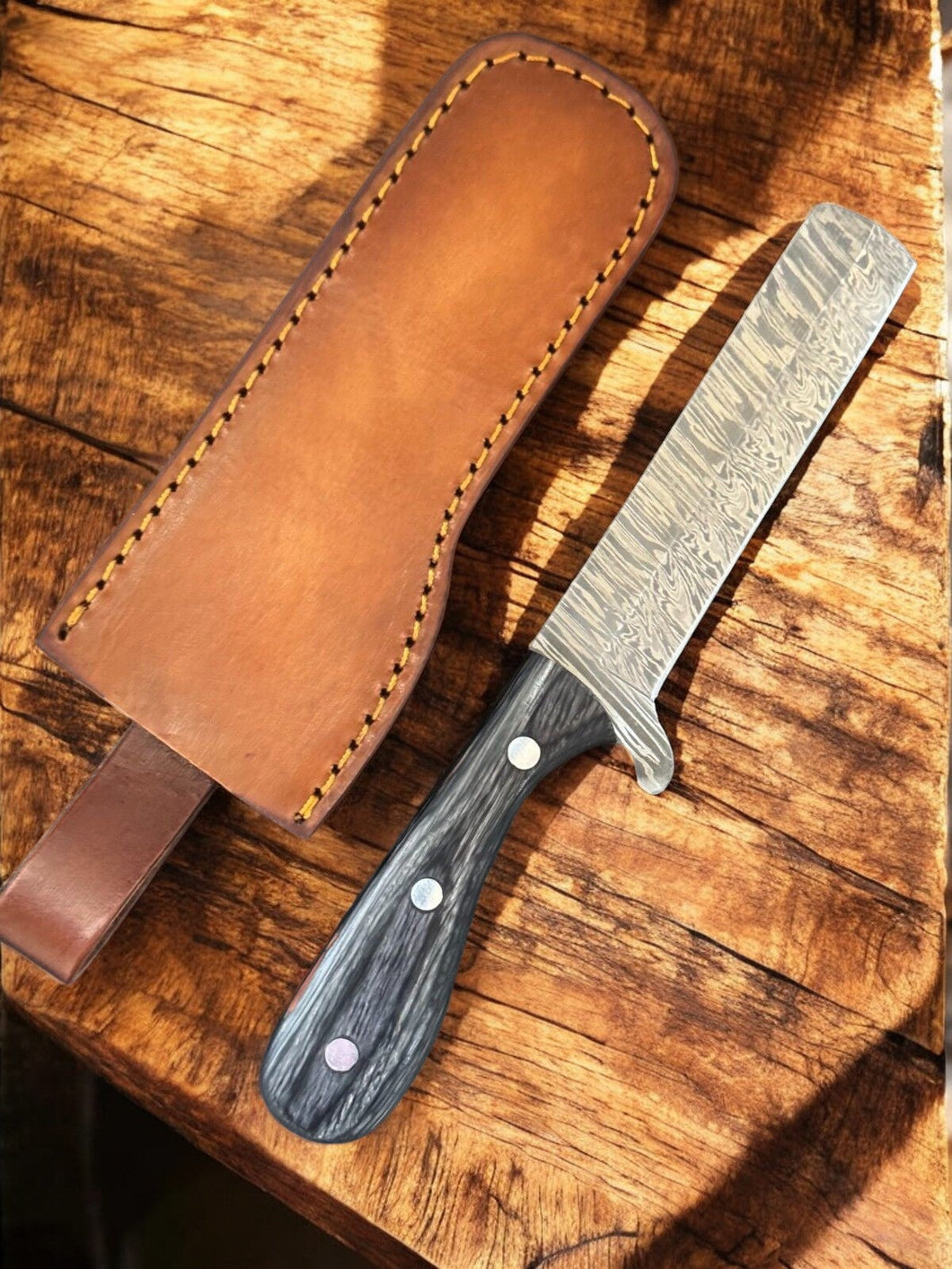 Custom Handmade Bull Cutter Knife – Damascus Steel, 8