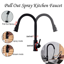 Load image into Gallery viewer, Matte Black Or Brushed Gold Pull Out Spray Kitchen Sink Faucet Commercial Swivel Tap W/Plate
