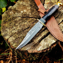 Carregar imagem no visualizador da galeria, Custom Handmade Bowie Knife - 12&quot; Damascus Steel Blade with Leather Sheath
