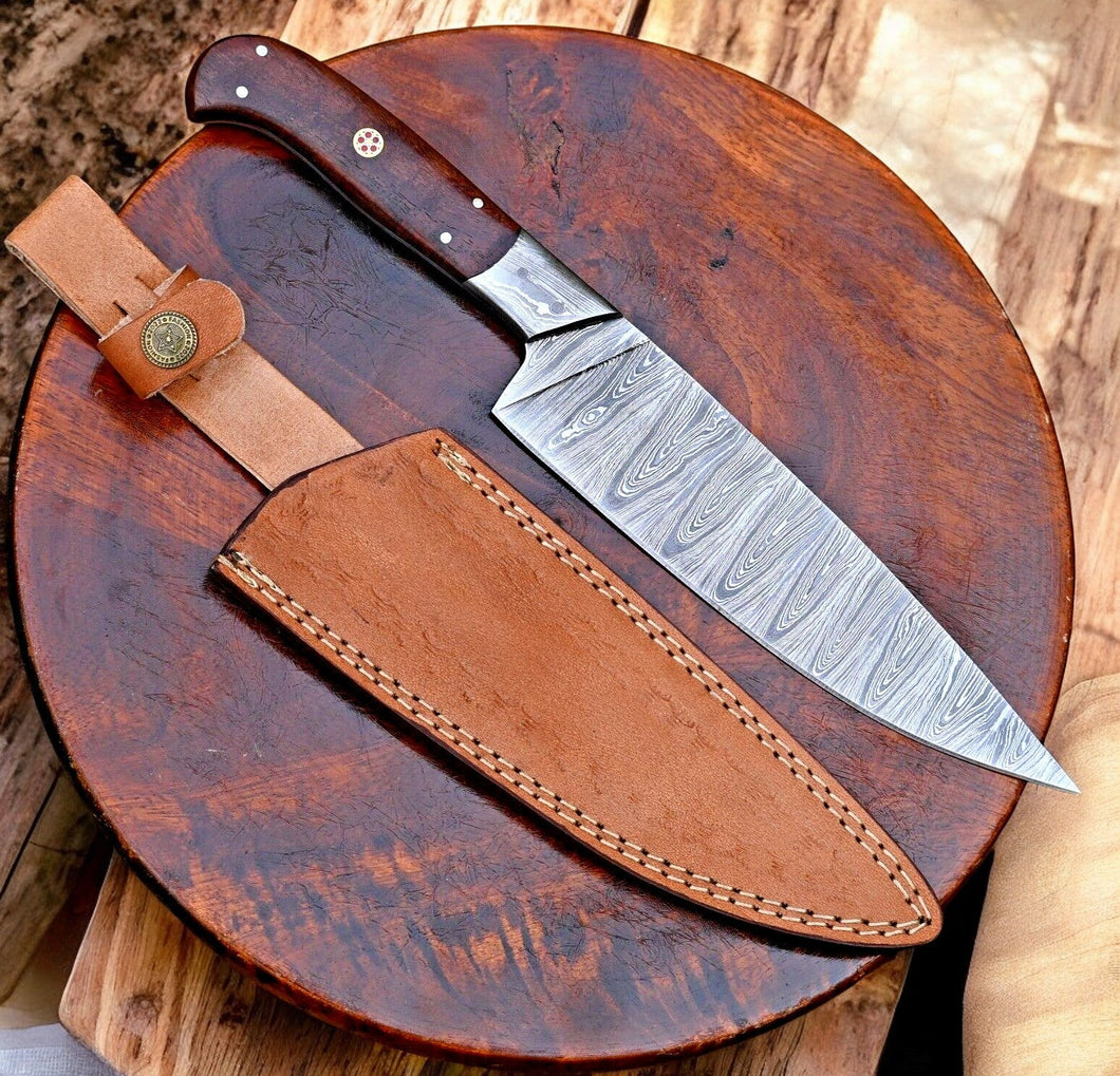 Custom Damascus Chef Knife – Rosewood Handle, 13