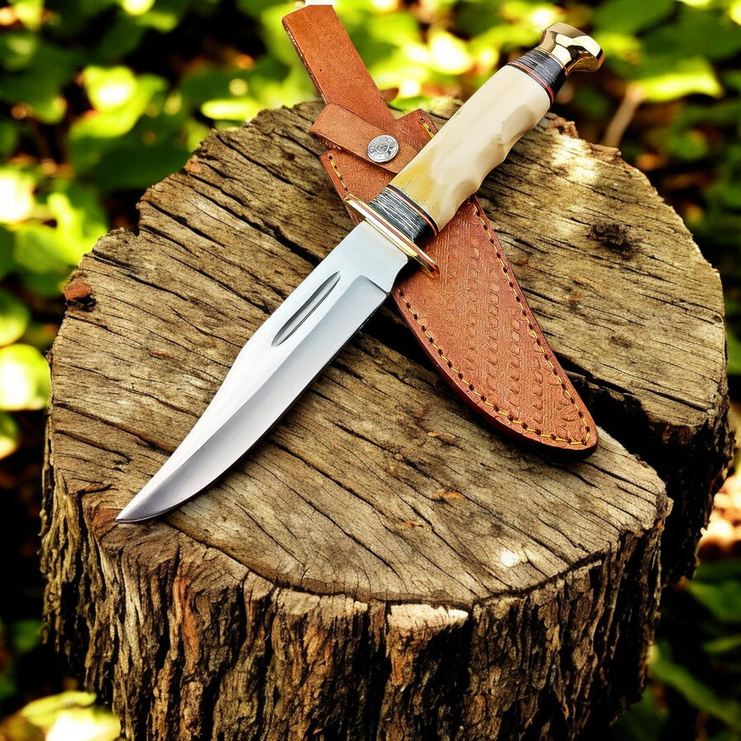 Custom Handmade Bowie Knife - D2 Steel Blade with Bone Handle