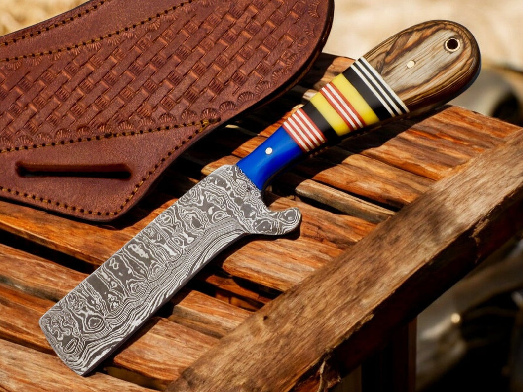 Custom Handmade Bull Cutter Knife – Damascus Steel, 8