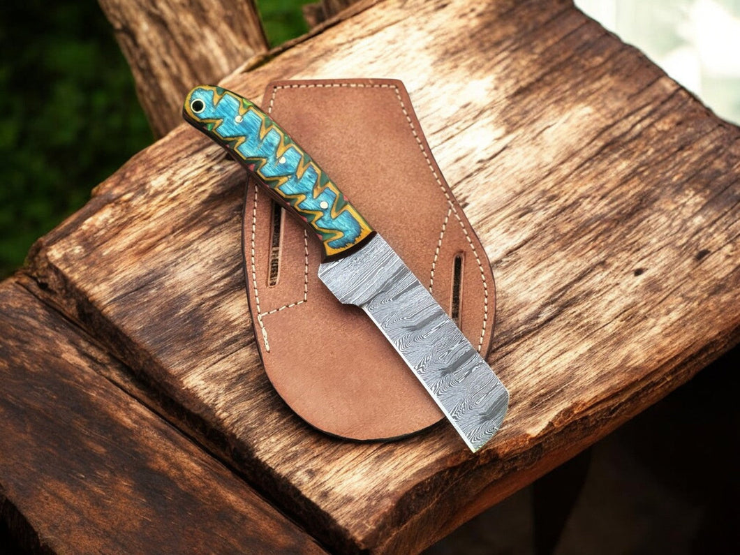 Custom Handmade Bull Cutter Knife – Damascus Steel, 8