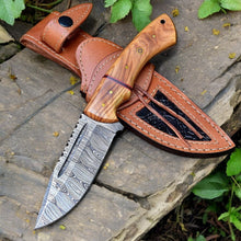 Load image into Gallery viewer, Custom Handmade Damascus Hunting Knife – Olive Wood Handle
