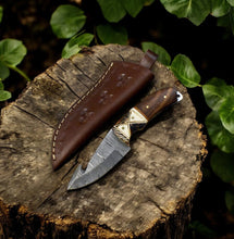 Carregar imagem no visualizador da galeria, Custom Handmade Damascus Steel Skinning Knife with Rosewood &amp; Bone Handle
