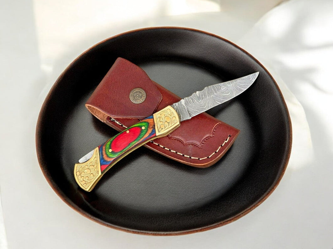 Exotic Wood Damascus Folding Knife – 3