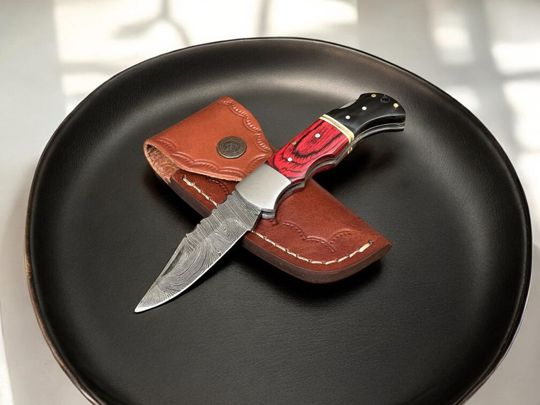 Exotic Wood & Horn Damascus Folding Knife – 3