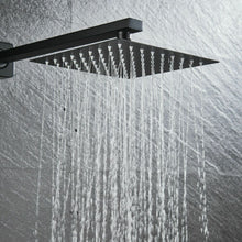 Carregar imagem no visualizador da galeria, 12&#39;&#39; or 16&#39;&#39; Matte Black Wall Mounted Rainfall Shower Faucet with LED or Non-LED Light - Dual Function with Pressure Balance Rough-In Valve
