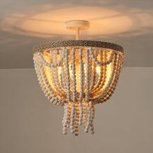 Load image into Gallery viewer, Seguis 3-Light Weathered White Chandelier with Wood Beads
