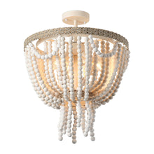 Load image into Gallery viewer, Seguis 3-Light Weathered White Chandelier with Wood Beads
