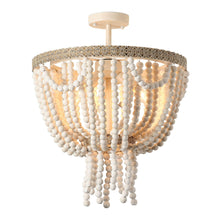 Load image into Gallery viewer, Seguis 3-Light Weathered White Chandelier with Wood Beads
