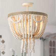 Load image into Gallery viewer, Seguis 3-Light Weathered White Chandelier with Wood Beads
