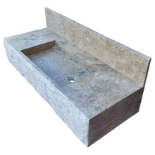 Load image into Gallery viewer, Silver Travertine Rustic Rectangular Wall-mount Bathroom Sink with 8&quot; Backsplash
