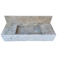 Load image into Gallery viewer, Silver Travertine Rustic Rectangular Wall-mount Bathroom Sink with 8&quot; Backsplash
