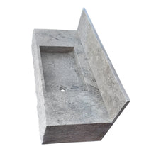 Load image into Gallery viewer, Silver Travertine Rustic Rectangular Wall-mount Bathroom Sink with 8&quot; Backsplash
