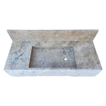 Load image into Gallery viewer, Silver Travertine Rustic Rectangular Wall-mount Bathroom Sink with 8&quot; Backsplash
