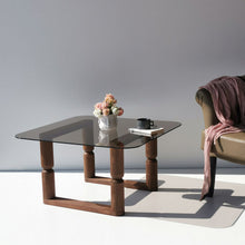 Load image into Gallery viewer, Stoa Designer Coffee Table Solid Wood Beech and Bronze Glasstop
