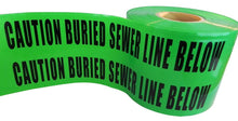Load image into Gallery viewer, Tape Providers Barricade Tape 1000 feet / 1 Unit WOD Barricade Flagging Tape &quot;Caution Buried Sewer Line Below&quot; 6 inch x 1000 Ft. - Hazardous Areas, Safety for Construction Zones BRC-BSLB

