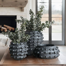 Cargar imagen en el visor de la galería, Handcrafted Textured Outdoor Matte Black Planters, Set of 3
