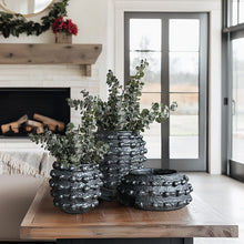 Cargar imagen en el visor de la galería, Handcrafted Textured Outdoor Matte Black Planters, Set of 3
