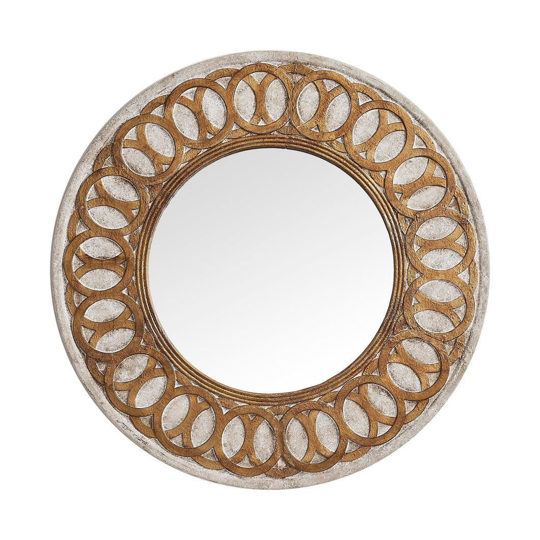 Traditional Round Wood Mirror Antiqued Classic Wall Decoration