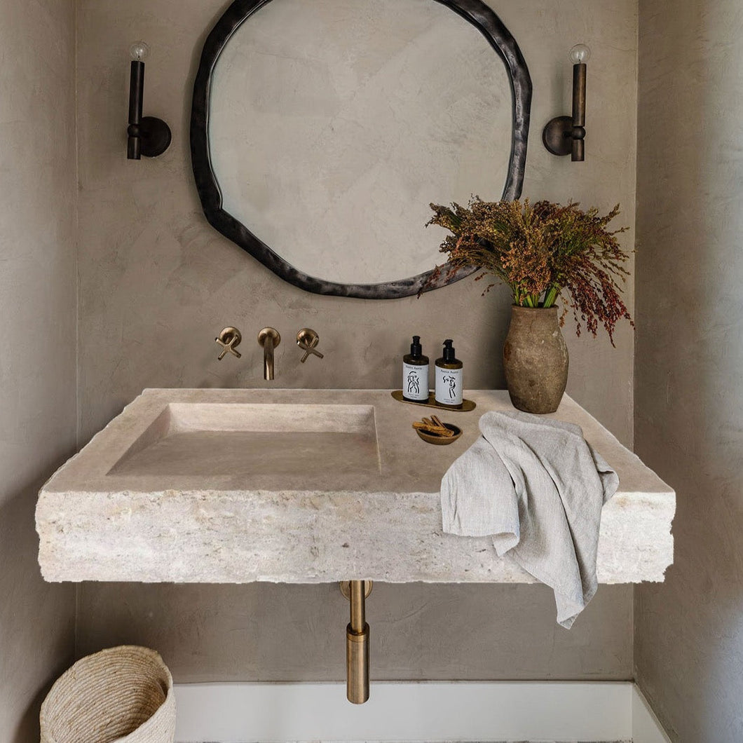 Troia Light Travertine Rustic Rectangular Wall-mount Bathroom Sink (W)16