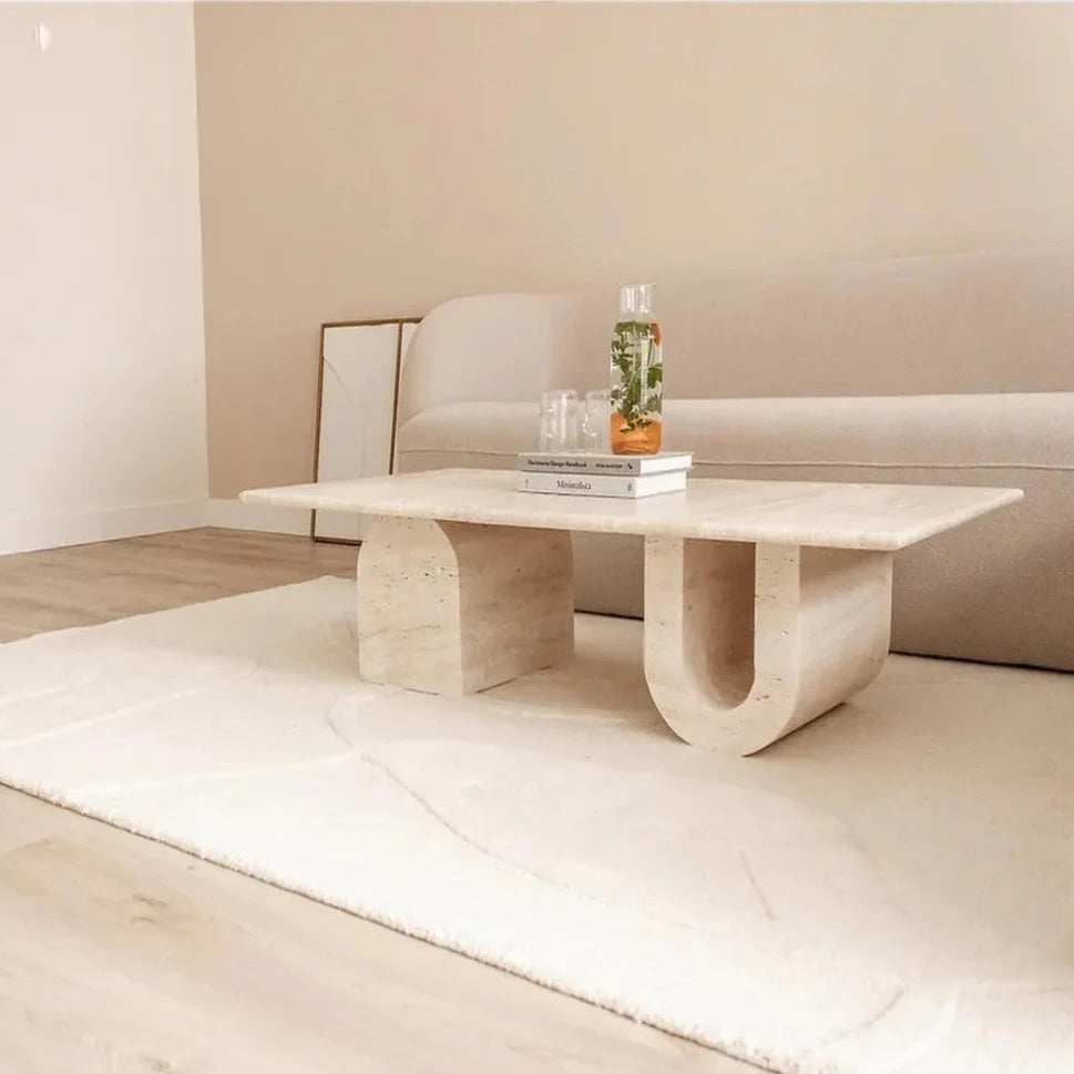 Troia Light Travertine Designer Coffee Table U Shape Legs (W)28