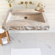 Load image into Gallery viewer, Troia Light Travertine Rustic Rectangular Wall-mount Bathroom Sink (W)16&quot; (L)30&quot; (H)5&quot;
