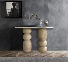 Load image into Gallery viewer, Troia Light Travertine Designer Console Filled and Honed (W)12&quot; (L)49&quot; (H)31.5&quot;
