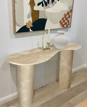 Load image into Gallery viewer, Troia Light Travertine Designer Console Filled and Honed (W)15&quot; (L)48&quot; (H)36&quot;
