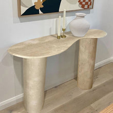Load image into Gallery viewer, Troia Light Travertine Designer Console Filled and Honed (W)15&quot; (L)48&quot; (H)36&quot;
