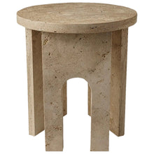 Load image into Gallery viewer, Troia Light Travertine Round End/Side Table U Shape Legs Unfilled, Honed (D)18&quot; (H)20&quot;
