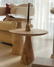 Load image into Gallery viewer, Troia Light Travertine Round End/Side Table Conic Shape Leg Honed (D)18&quot; (H)22&quot;
