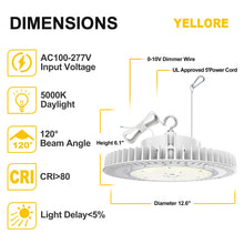 Cargar imagen en el visor de la galería, 240W UFO LED High Bay Light with 33,600 Lumens, 5000K Daylight White, for Warehouse, Factory, and Other Industrial Applications
